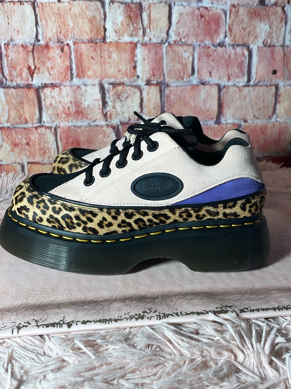 Dr Martens Chunky Platform Sneakers in Cream, Leopard & Purple